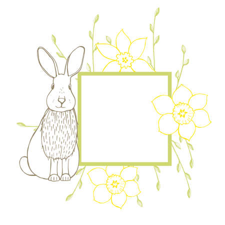 Easter Bunny with flowers. Vector illustration.のイラスト素材