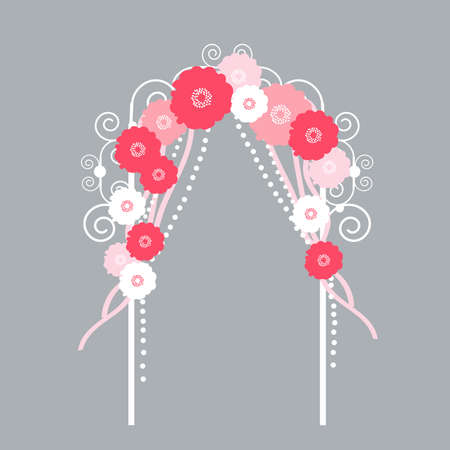 Wedding arch with flowers on gray background. Vector illustration.のイラスト素材