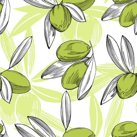 Vector seamless pattern with olive branches.のイラスト素材