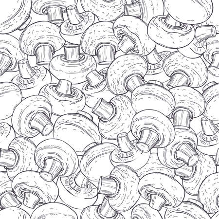 Hand drawn mushrooms. Champignons on white background. Vector seamless pattern.のイラスト素材