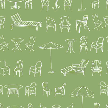 Hand drawn garden furniture. Vector seamless patternのイラスト素材