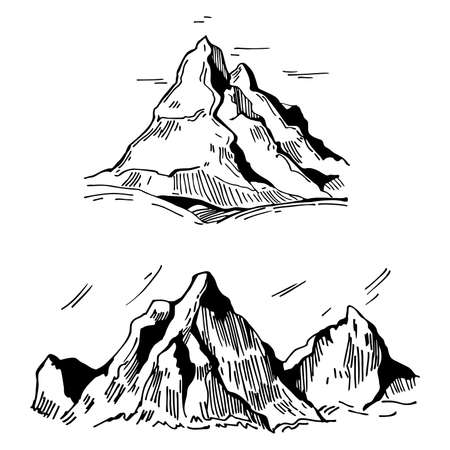 Hand drawn mountains. Vector sketch illustration.のイラスト素材