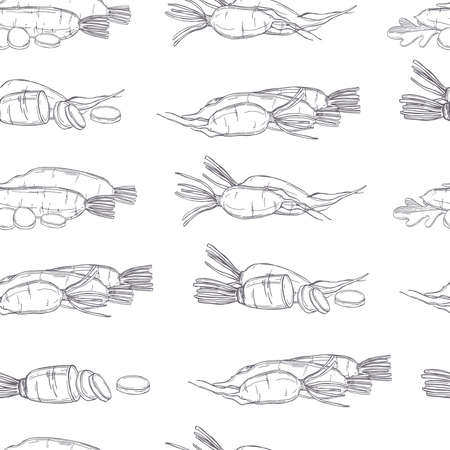 Hand drawn Daikon radishes. Vector seamless patternのイラスト素材
