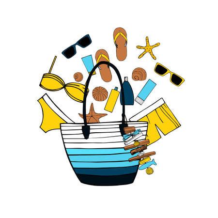 Summer vacation. Beach bag. Vector illustration.のイラスト素材