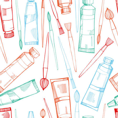 Artistic paintbrushes and paints.のイラスト素材