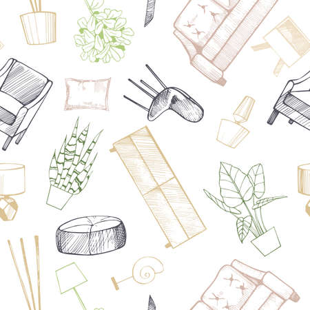 Furniture, lamps and plants for the home.のイラスト素材