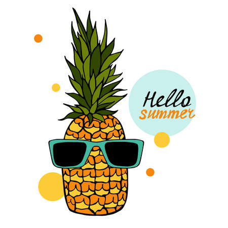Pineapple and sunglasses.Hello summer! Summer vector illustrationのイラスト素材