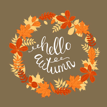 Wreath of autumn leaves. Hello autumn. Vector illustration.のイラスト素材