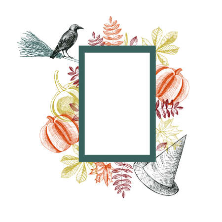 Halloween background with bird and pumpkin.Vector illustration.のイラスト素材