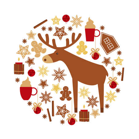 Moose and gingerbread cookies.Vector illustration.のイラスト素材