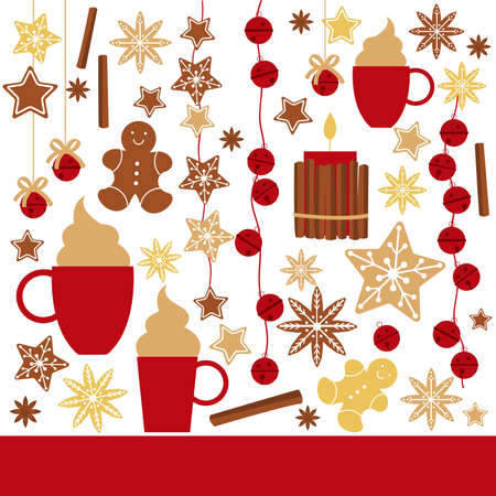 Christmas background with gingerbread cookies.Vector illustration.のイラスト素材