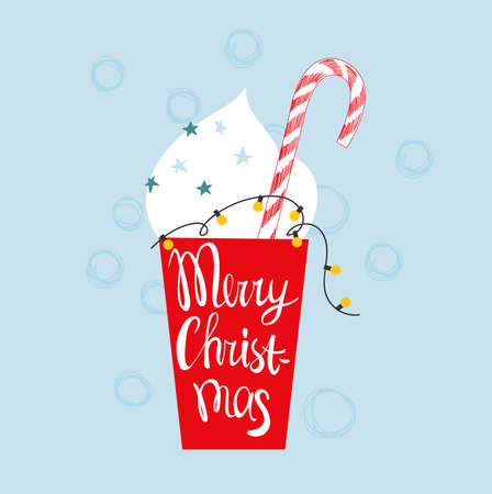 Christmas greeting card. Merry Christmas lettering. Vector illustration.のイラスト素材