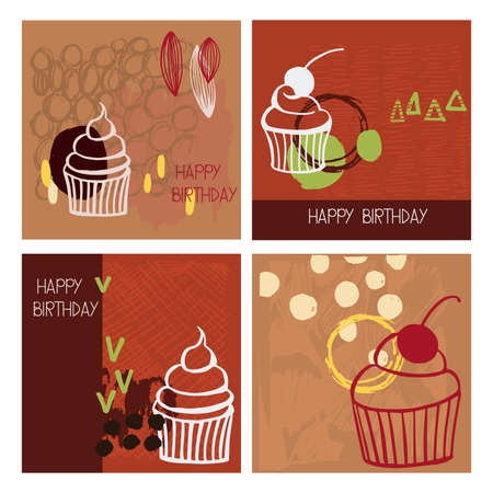 Abstract vector cards with hand drawn elements. Happy Birthday cards.のイラスト素材