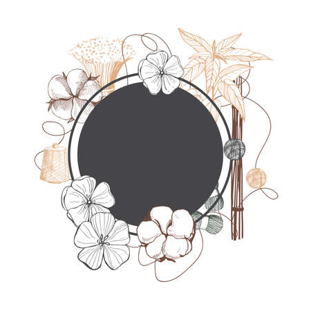 Fiber plants. Vector frame with hand drawn flowers.のイラスト素材