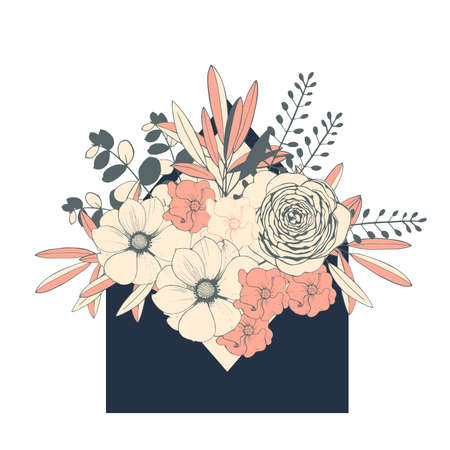 Hand drawn flowers. Vector illustration.のイラスト素材