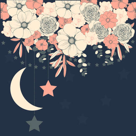 Vector background with flowers and stars. Wedding invitation, greeting card.のイラスト素材