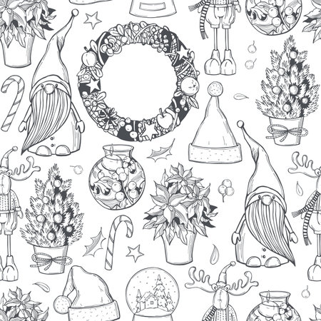 Hand drawn Christmas set. Vector seamless pattern.のイラスト素材