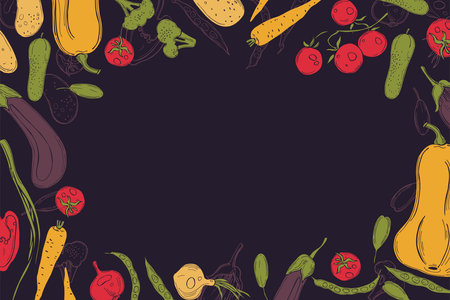 Vector background with hand drawn vegetables. Sketch illustration.のイラスト素材