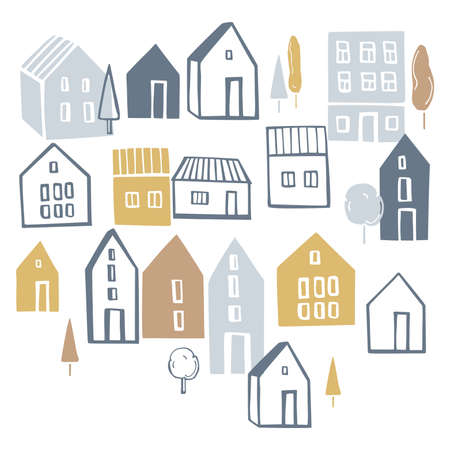Vector background with cute small houses.のイラスト素材
