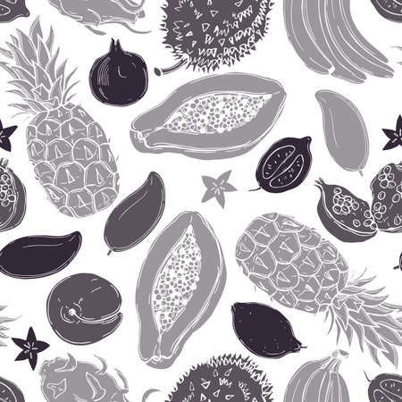 Hand drawn tropical fruits .Vector seamless pattern.