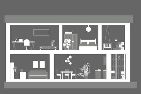 House in cut. Modern house interior.Vector illustrationのイラスト素材