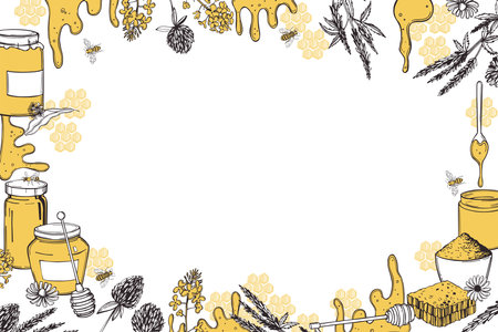 Hand drawn honey set. Vector background.のイラスト素材