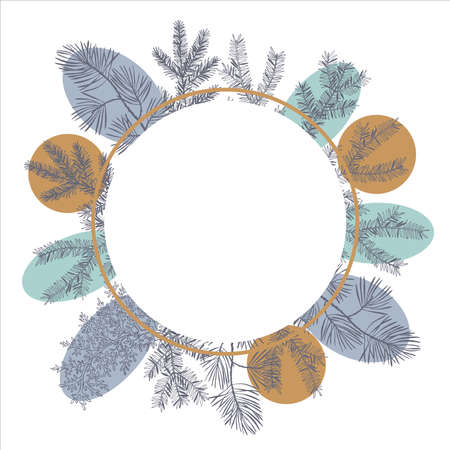Vector frame with hand drawn branches and cones of coniferous trees. Christmas plants.のイラスト素材