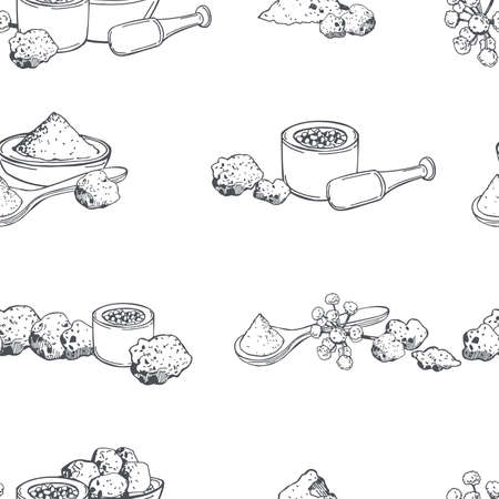 Hand drawn asafoetida (hing). Indian spice. Vector seamless pattern.のイラスト素材