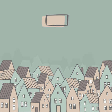 Vector background with hand drawn houses. Sketch illustration.のイラスト素材
