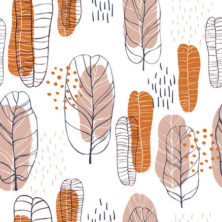 Hand drawn tropical plants. Vector seamless patternのイラスト素材