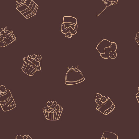Bakery products. Cakes and cupcakes. Vector  seamless pattern.のイラスト素材