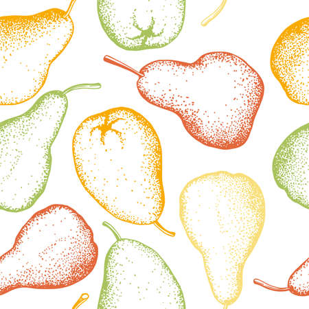 Hand drawn pears on white background. Vector  seamless pattern.のイラスト素材
