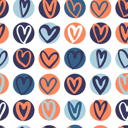 Vector seamless pattern with hand-drawn hearts on white background.のイラスト素材