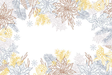 Vector background with hand drawn Christmas plants. Sketch illustration.のイラスト素材