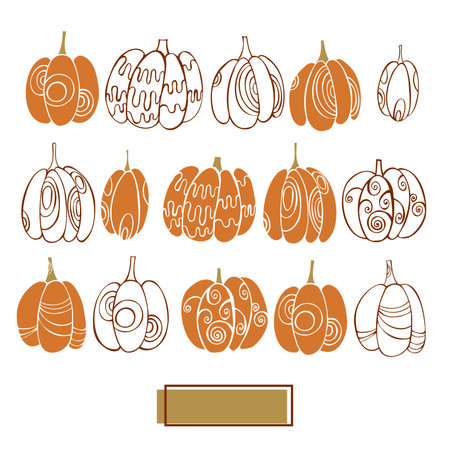 Hand drawn pumpkins on white background. Vector sketch illustration.のイラスト素材