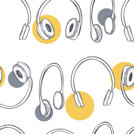Hand-drawn headphones. Vector seamless patternのイラスト素材