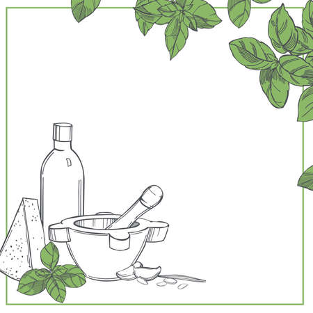 Hand-drawn pesto sauce. Vector sketch illustrationのイラスト素材