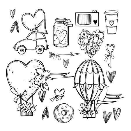 Valentine's Day hand-drawn set. vector sketch illustration.のイラスト素材