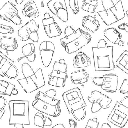 Hand drawn women's bags. vector seamless patternのイラスト素材