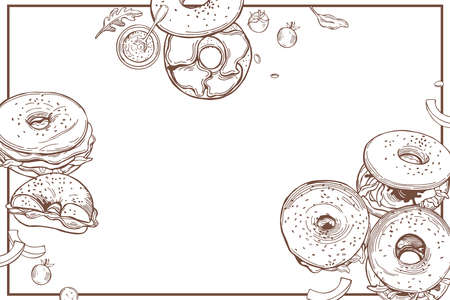 Vector background with hand-drawn bagels. Sketch illustration.のイラスト素材