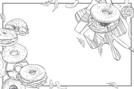 Vector background with hand-drawn bagels. Sketch illustration.のイラスト素材