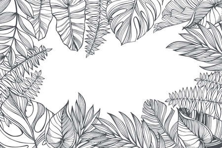 Vector background with hand-drawn tropical plants. sketch illustration.のイラスト素材