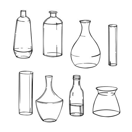 Hand-drawn glass vases and bottles. vector sketch illustration.のイラスト素材