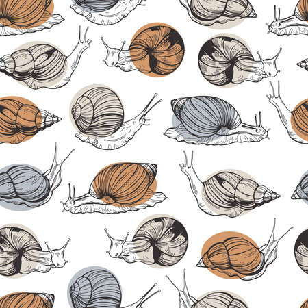 Hand drawn snails. vector seamless pattern.のイラスト素材