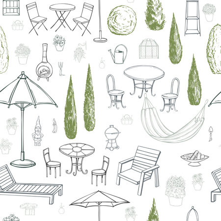 Hand drawn garden furniture. vector sketch illustration.のイラスト素材