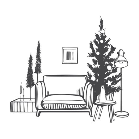 Hand-drawn Christmas tree and armchair. vector sketch illustration.のイラスト素材