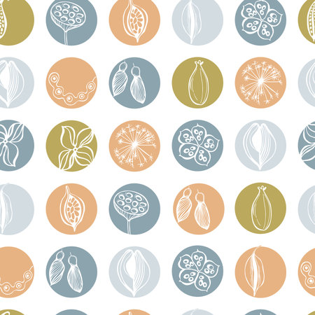 Seamless vector pattern with hand-drawn seedpods. sketch illustration.のイラスト素材