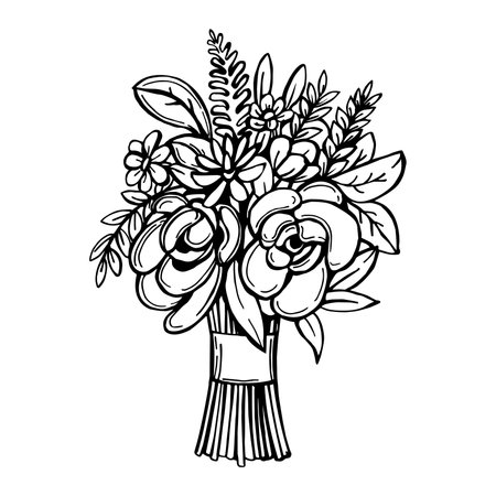 Hand-drawn wedding bouquet. vector sketch illustration.のイラスト素材