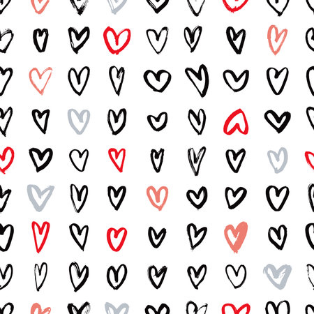 Vector seamless pattern with hand-drawn hearts on white background. sketch illustration.のイラスト素材