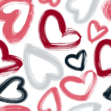 Vector seamless pattern with hand-drawn hearts on white background. sketch illustration.のイラスト素材